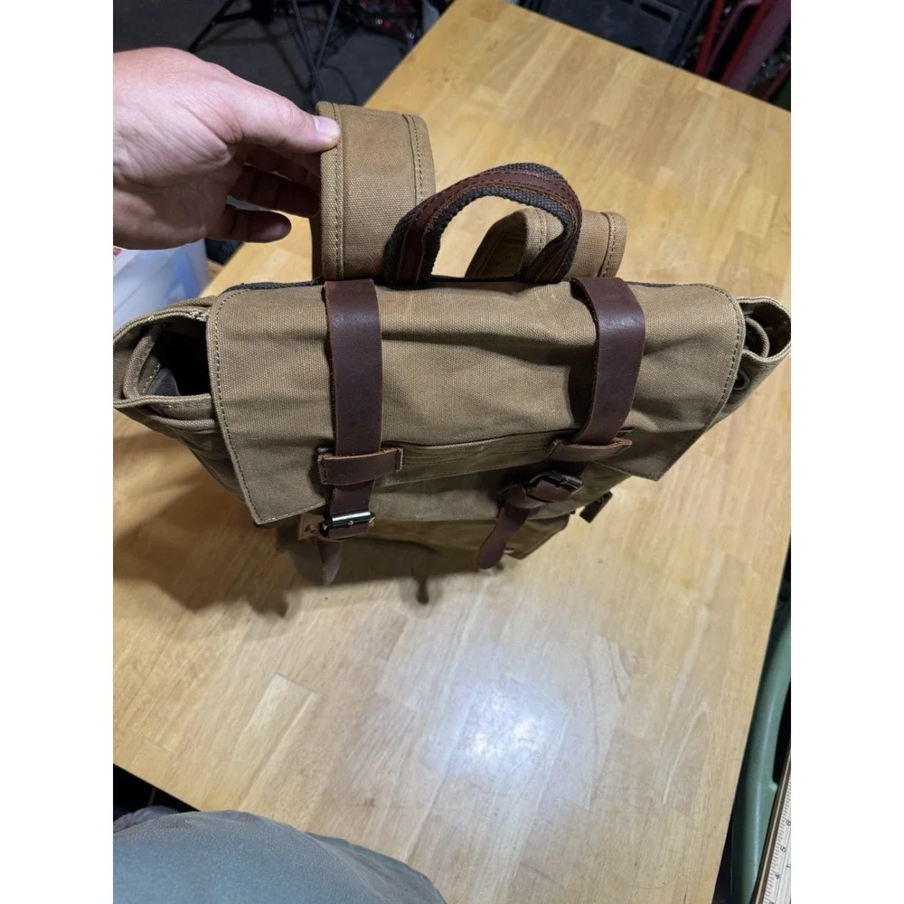 Waxed Canvas Leather Backpack Rucksack Military Heritage Hiking Travel Brown